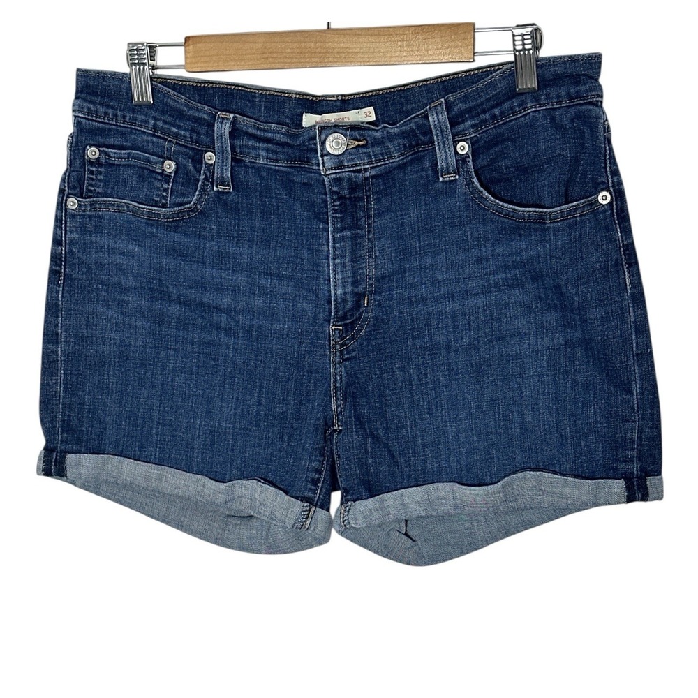 Levi's Shorts Women's Size 32 Blue Mid Rise Stretch Cuffed Mid Length Classic - Picture 7 of 7